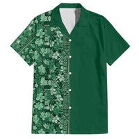Hawaiian Tribal Elements Hibiscus Family Matching Off The Shoulder Long Sleeve Dress and Hawaiian Shirt Green Pattern - Polynesian Pride