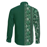 Hawaiian Tribal Elements Hibiscus Family Matching Off The Shoulder Long Sleeve Dress and Hawaiian Shirt Green Pattern - Polynesian Pride