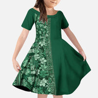 Hawaiian Tribal Elements Hibiscus Family Matching Off Shoulder Maxi Dress and Hawaiian Shirt Green Pattern - Polynesian Pride