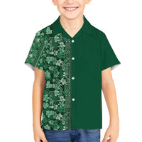 Hawaiian Tribal Elements Hibiscus Family Matching Off Shoulder Maxi Dress and Hawaiian Shirt Green Pattern - Polynesian Pride
