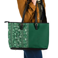 Hawaiian Tribal Elements Hibiscus Leather Tote Bag Green Pattern - Polynesian Pride
