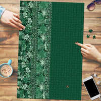 Hawaiian Tribal Elements Hibiscus Puzzle Green Pattern - Polynesian Pride