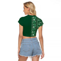 Hawaiian Tribal Elements Hibiscus Raglan Cropped T Shirt Green Pattern - Polynesian Pride