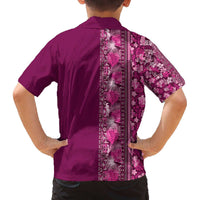 Hawaiian Tribal Elements Hibiscus Family Matching Off The Shoulder Long Sleeve Dress and Hawaiian Shirt Pink Pattern - Polynesian Pride