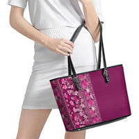 Hawaiian Tribal Elements Hibiscus Leather Tote Bag Pink Pattern - Polynesian Pride