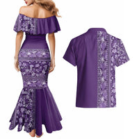 Hawaiian Tribal Elements Hibiscus Couples Matching Mermaid Dress and Hawaiian Shirt Purple Pattern LT9 - Polynesian Pride