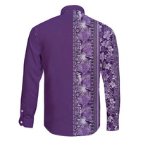 Hawaiian Tribal Elements Hibiscus Family Matching Long Sleeve Bodycon Dress and Hawaiian Shirt Purple Pattern - Polynesian Pride