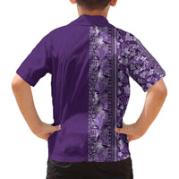 Hawaiian Tribal Elements Hibiscus Family Matching Off The Shoulder Long Sleeve Dress and Hawaiian Shirt Purple Pattern - Polynesian Pride