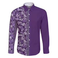 Hawaiian Tribal Elements Hibiscus Family Matching Off Shoulder Short Dress and Hawaiian Shirt Purple Pattern - Polynesian Pride