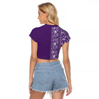 Hawaiian Tribal Elements Hibiscus Raglan Cropped T Shirt Purple Pattern - Polynesian Pride