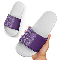 Hawaiian Tribal Elements Hibiscus Slide Sandals Purple Pattern - Polynesian Pride