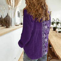 Hawaiian Tribal Elements Hibiscus Women Casual Shirt Purple Pattern - Polynesian Pride