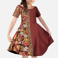 Hawaiian Tribal Elements Hibiscus Family Matching Short Sleeve Bodycon Dress and Hawaiian Shirt Red Pattern - Polynesian Pride