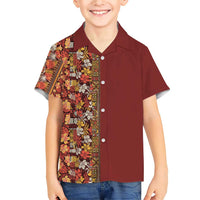 Hawaiian Tribal Elements Hibiscus Family Matching Short Sleeve Bodycon Dress and Hawaiian Shirt Red Pattern - Polynesian Pride
