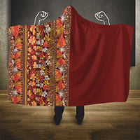 Hawaiian Tribal Elements Hibiscus Hooded Blanket Red Pattern - Polynesian Pride