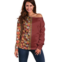 Hawaiian Tribal Elements Hibiscus Off Shoulder Sweater Red Pattern - Polynesian Pride