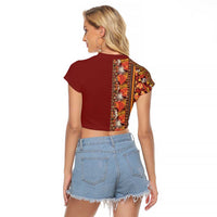 Hawaiian Tribal Elements Hibiscus Raglan Cropped T Shirt Red Pattern - Polynesian Pride