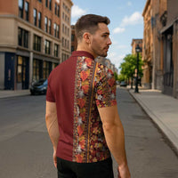 Hawaiian Tribal Elements Hibiscus Zipper Polo Shirt Red Pattern - Polynesian Pride