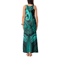 Polynesia Tank Maxi Dress Whale Tale and Polynesian Sunset Plumeria Turquoise LT9 - Polynesian Pride