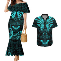 FSM Chuuk States Couples Matching Mermaid Dress and Hawaiian Shirt Micronesia Vintage Polynesian Tribal Aqua Version LT9 Aqua - Polynesian Pride
