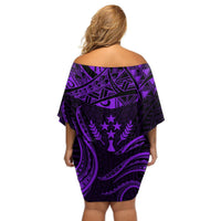 FSM Kosrae States Off Shoulder Short Dress Micronesia Vintage Polynesian Tribal Purple Version LT9 - Polynesian Pride