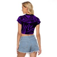 FSM Kosrae States Raglan Cropped T Shirt Micronesia Vintage Polynesian Tribal Purple Version LT9 - Polynesian Pride
