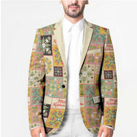 Mele Kalikimaka Hawaii Christmas Blazer Melemele Mama Seamless Floral Motif - Polynesian Pride