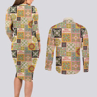 Mele Kalikimaka Hawaii Christmas Couples Matching Long Sleeve Bodycon Dress and Long Sleeve Button Shirt Melemele Mama Seamless Floral Motif LT9 - Polynesian Pride