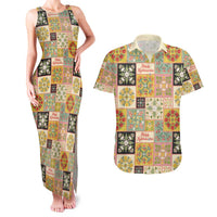 Mele Kalikimaka Hawaii Christmas Couples Matching Tank Maxi Dress and Hawaiian Shirt Melemele Mama Seamless Floral Motif LT9 Beige - Polynesian Pride