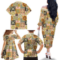 Mele Kalikimaka Hawaii Christmas Family Matching Off The Shoulder Long Sleeve Dress and Hawaiian Shirt Melemele Mama Seamless Floral Motif LT9 - Polynesian Pride