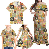 Mele Kalikimaka Hawaii Christmas Family Matching Off Shoulder Maxi Dress and Hawaiian Shirt Melemele Mama Seamless Floral Motif LT9 - Polynesian Pride