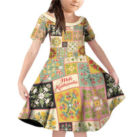 Mele Kalikimaka Hawaii Christmas Family Matching Off Shoulder Short Dress and Hawaiian Shirt Melemele Mama Seamless Floral Motif LT9 Daughter's Dress Beige - Polynesian Pride