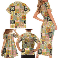 Mele Kalikimaka Hawaii Christmas Family Matching Short Sleeve Bodycon Dress and Hawaiian Shirt Melemele Mama Seamless Floral Motif LT9 - Polynesian Pride