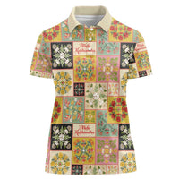 Mele Kalikimaka Hawaii Christmas Women Polo Shirt Melemele Mama Seamless Floral Motif LT9 Female Beige - Polynesian Pride