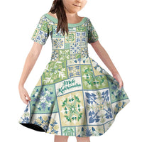 Mele Kalikimaka Hawaii Christmas Family Matching Off Shoulder Short Dress and Hawaiian Shirt Omaomao Seamless Floral Motif LT9 Daughter's Dress Green - Polynesian Pride