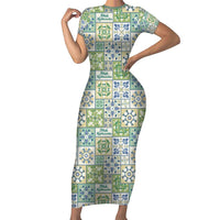 Mele Kalikimaka Hawaii Christmas Short Sleeve Bodycon Dress Omaomao Seamless Floral Motif - Polynesian Pride