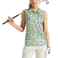 Mele Kalikimaka Hawaii Christmas Women Sleeveless Polo Shirt Omaomao Seamless Floral Motif LT9 - Polynesian Pride