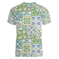 Mele Kalikimaka Hawaii Christmas Women V-Neck T-Shirt Omaomao Seamless Floral Motif LT9 - Polynesian Pride