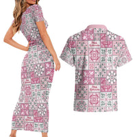Mele Kalikimaka Hawaii Christmas Couples Matching Short Sleeve Bodycon Dress and Hawaiian Shirt Akala Seamless Floral Motif LT9 - Polynesian Pride