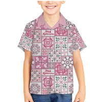 Mele Kalikimaka Hawaii Christmas Family Matching Mermaid Dress and Hawaiian Shirt Akala Seamless Floral Motif LT9 Son's Shirt Pink - Polynesian Pride