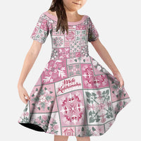 Mele Kalikimaka Hawaii Christmas Family Matching Off The Shoulder Long Sleeve Dress and Hawaiian Shirt Akala Seamless Floral Motif LT9 Daughter's Dress Pink - Polynesian Pride