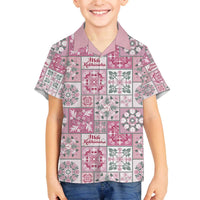 Mele Kalikimaka Hawaii Christmas Family Matching Off The Shoulder Long Sleeve Dress and Hawaiian Shirt Akala Seamless Floral Motif LT9 Son's Shirt Pink - Polynesian Pride