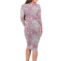 Mele Kalikimaka Hawaii Christmas Long Sleeve Bodycon Dress Akala Seamless Floral Motif - Polynesian Pride