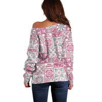 Mele Kalikimaka Hawaii Christmas Off Shoulder Sweater Akala Seamless Floral Motif - Polynesian Pride