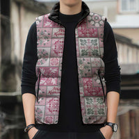Mele Kalikimaka Hawaii Christmas Sleeveless Puffer Jacket Akala Seamless Floral Motif - Polynesian Pride