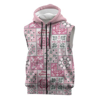 Mele Kalikimaka Hawaii Christmas Sleeveless Zip Hoodie Akala Seamless Floral Motif - Polynesian Pride