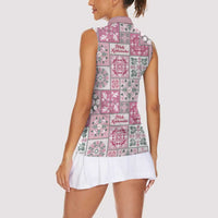 Mele Kalikimaka Hawaii Christmas Women Sleeveless Polo Shirt Akala Seamless Floral Motif LT9 - Polynesian Pride