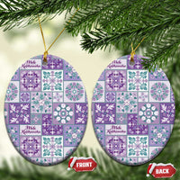 Mele Kalikimaka Hawaii Christmas Ceramic Ornament Poni Seamless Floral Motif - Polynesian Pride