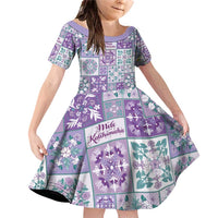Mele Kalikimaka Hawaii Christmas Family Matching Off Shoulder Short Dress and Hawaiian Shirt Poni Seamless Floral Motif LT9 Daughter's Dress Purple - Polynesian Pride