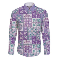 Mele Kalikimaka Hawaii Christmas Family Matching Summer Maxi Dress and Hawaiian Shirt Poni Seamless Floral Motif LT9 Dad's Shirt - Long Sleeve Purple - Polynesian Pride